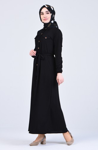 Boydan Düğmeli Elbise 1009-03 Siyah