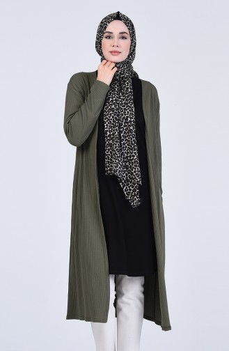Saisonale Lange Strickjacke 1305-01 Khaki 1305-01