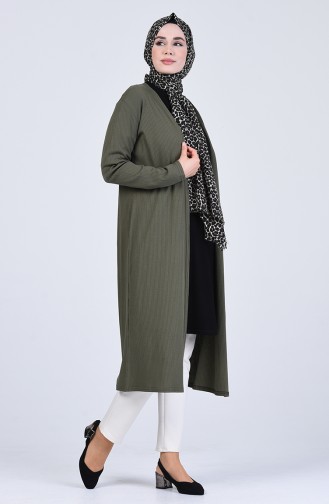 Saisonale Lange Strickjacke 1305-01 Khaki 1305-01