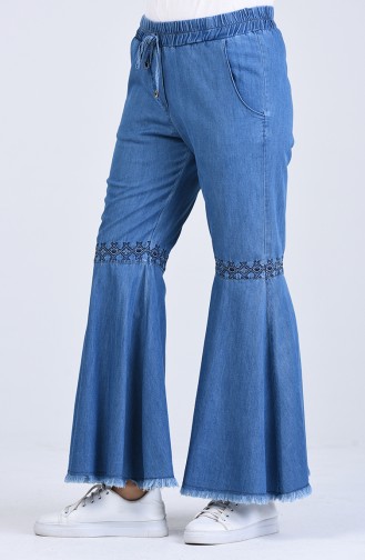 Embroidered wide Leg Jeans 8072-01 Denim Blue 8072-01