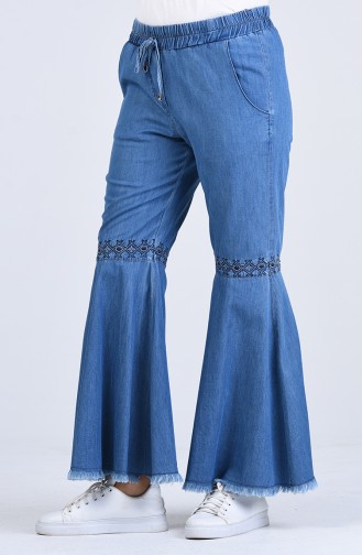 Embroidered wide Leg Jeans 8072-01 Denim Blue 8072-01