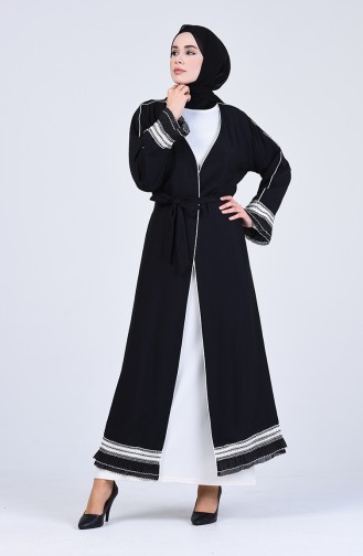 Aerobin Kumaş Kuşaklı Abaya 1079-01 Siyah