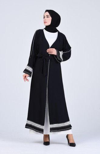 Aerobin Kumaş Kuşaklı Abaya 1079-01 Siyah