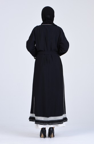 Aerobin Kumaş Kuşaklı Abaya 1079-01 Siyah