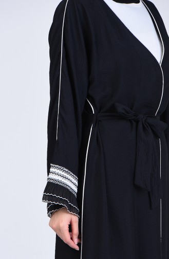 Aerobin Kumaş Kuşaklı Abaya 1079-01 Siyah
