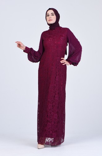 Lace-plated Evening Dress 5009-02 Plum 5009-02