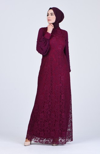 Lace-plated Evening Dress 5009-02 Plum 5009-02