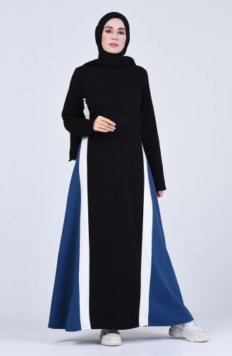 Garnili Elbise 6003S-01 Siyah İndigo