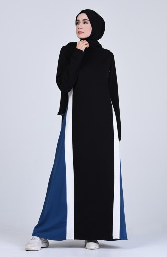 Garnili Elbise 6003S-01 Siyah İndigo
