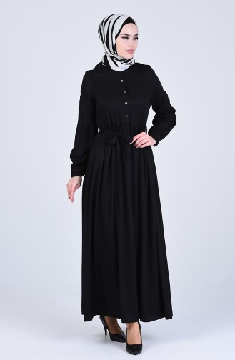 Beli Büzgülü Elbise 3145-08 Siyah