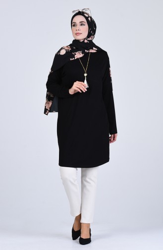 Fledermausarmel Tunika mit Halskette  1304-01 Schwarz 1304-01