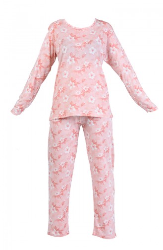 Gemusterter Langarm Pyjama Set  6000-01 Lachs 6000-01