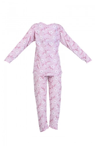 Desenli Uzun Kol Pijama Takım 6000-03 Gül Kurusu