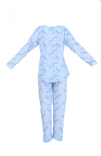 Gemusterter Langarm Pyjama Set 6000-04 Blau 6000-04