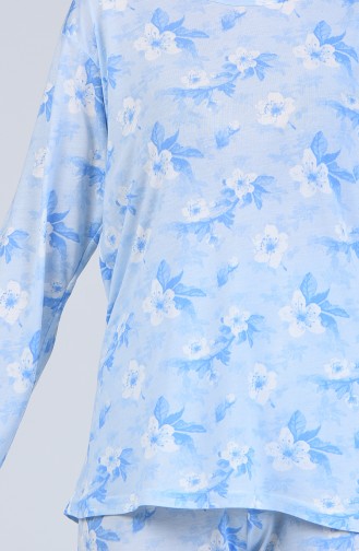 Desenli Uzun Kol Pijama Takım 6000-04 Mavi