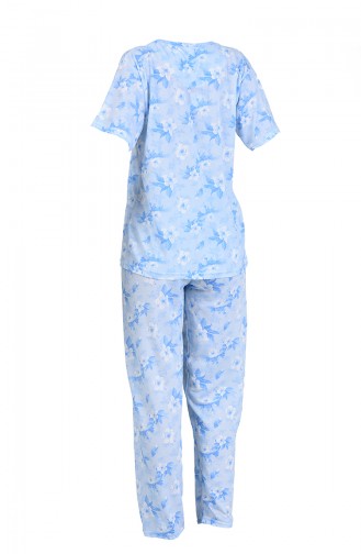 Desenli Kısa Kol Pijama Takım 6001-02 Mavi