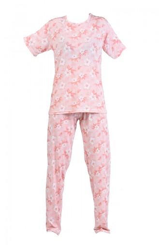 Desenli Kısa Kol Pijama Takım 6001-03 Somon