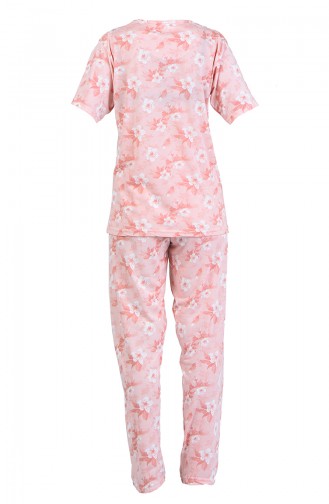 Desenli Kısa Kol Pijama Takım 6001-03 Somon