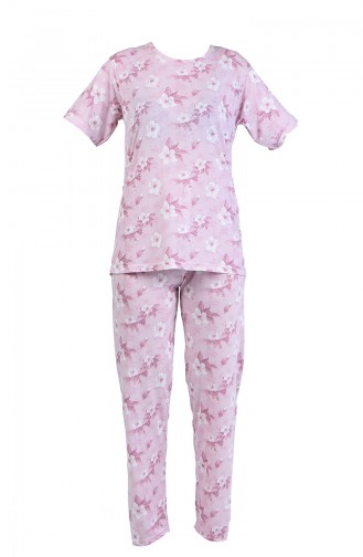 Desenli Kısa Kol Pijama Takım 6001-04 Pembe