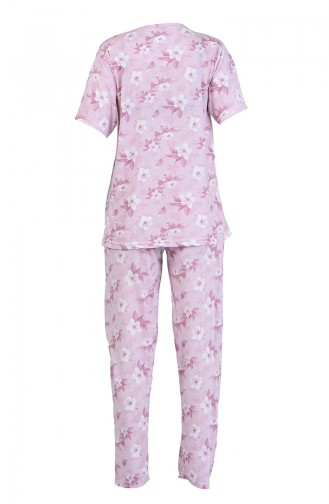 Desenli Kısa Kol Pijama Takım 6001-04 Pembe