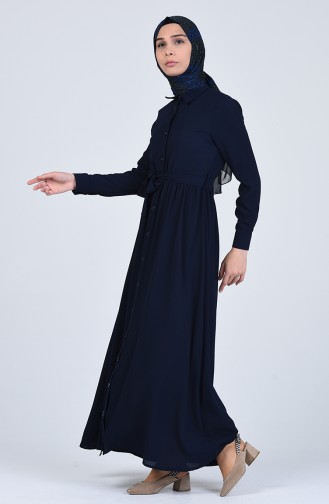 Button-down Belted Dress 0006-03 Navy Blue 0006-03