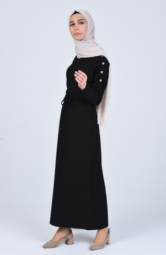 Beli Büzgülü Elbise 1007-01 Siyah
