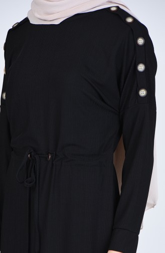Beli Büzgülü Elbise 1007-01 Siyah