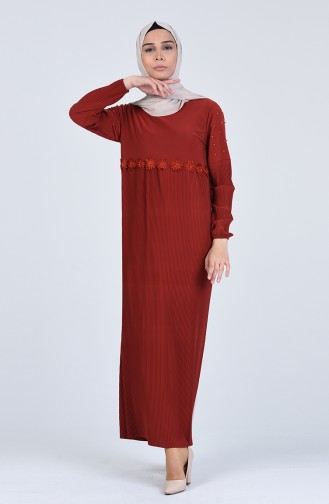 Ziegelrot Hijab Kleider 1017-05