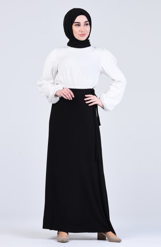 Beli Lastikli Kuşaklı Etek 0580-01 Siyah