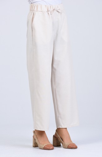 Elastic waist Summer Linen Trousers 9006-01 Cream 9006-01