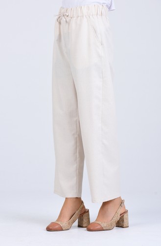 Elastic waist Summer Linen Trousers 9006-01 Cream 9006-01