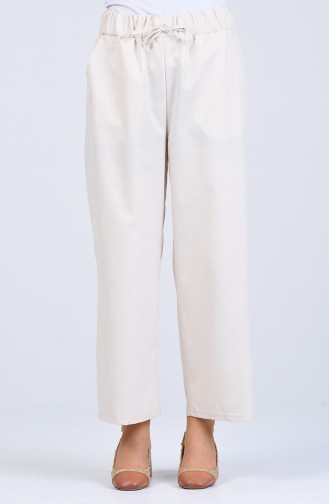 Elastic waist Summer Linen Trousers 9006-01 Cream 9006-01
