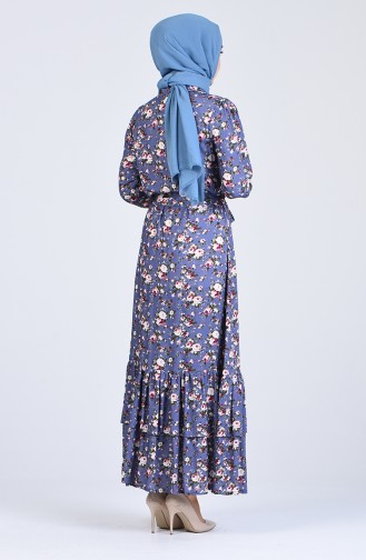 Boydan Düğmali Desenli Elbise 1001-01 Mor