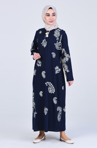 Chile Patterned Dress 0044-03 Navy Blue 0044-03