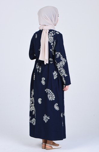 Chile Patterned Dress 0044-03 Navy Blue 0044-03