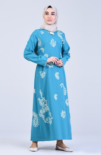 Chile Fabric Print Dress 0044-04 Turquoise 0044-04
