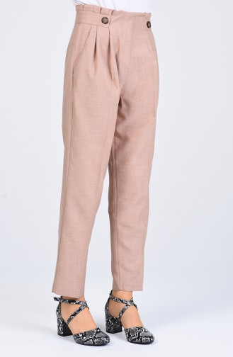 Straight Leg Trousers with Pockets 1122-03 Beige 1122-03