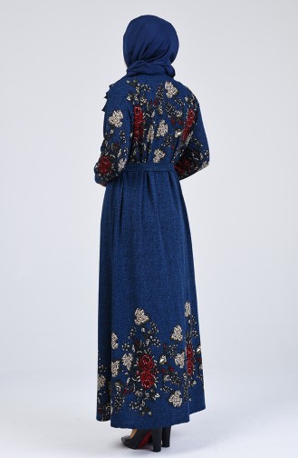 Büyük Beden Çiçek Desenli Elbise 7000-01 Saks