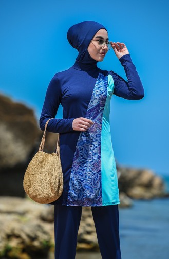 Dunkelblau Hijab Badeanzug 02