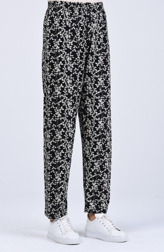 Patterned Viscose Trousers 8056-01 Black 8056-01
