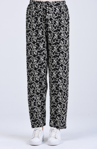 Patterned Viscose Trousers 8056-01 Black 8056-01