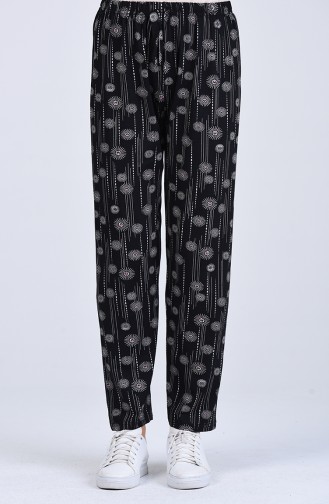 Patterned Viscose Trousers 8057-01 Black 8057-01