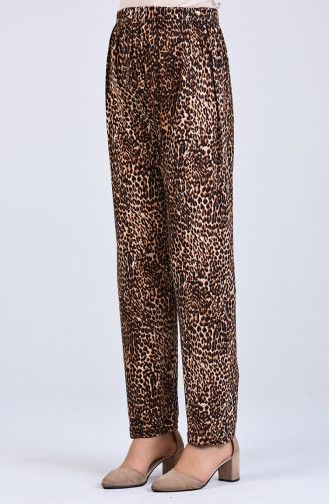 Leopard Print Viscose Trousers 8063-01 Brown 8063-01