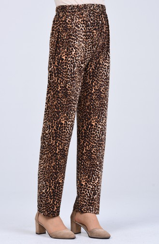 Leopard Print Viscose Trousers 8063-01 Brown 8063-01