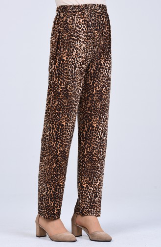 Leopard Gemusterte Hose aus Viskose 8063-01 Braun 8063-01