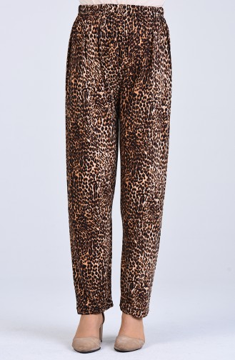 Leopard Print Viscose Trousers 8063-01 Brown 8063-01