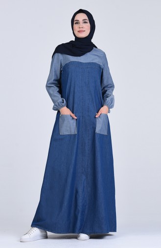 Denim Dress with Pockets 4001-01 Navy Blue 4001-01