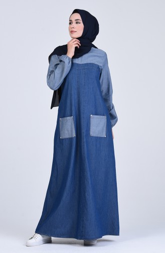 Denim Dress with Pockets 4001-01 Navy Blue 4001-01