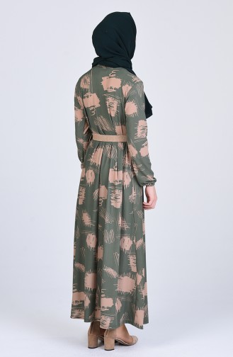Desenli Kemerli Elbise 1020-03 Çağla Yeşili