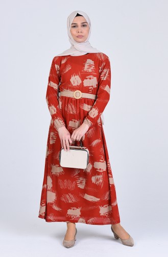 Brick Red Hijab Dress 1020-06
